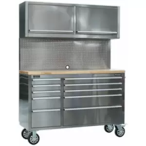 image of 1475 x 505 x 1860mm Mobile stainless steel Tool Cabinet - 10 Drawer & 2 Cupboard