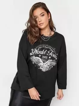 Image of Yours Drop Shoulder World Tour T-Shirt - Black, Size 16, Women