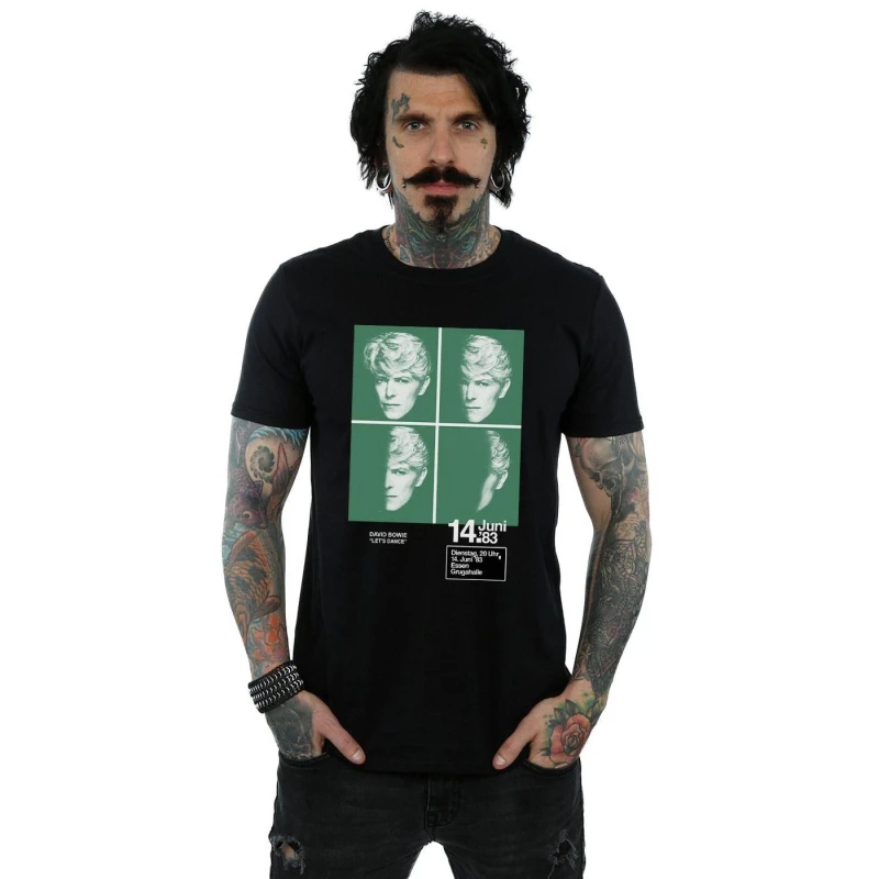 Image of David Bowie David Bowie Men 1983 Concert Poster T-Shirt in Black Size: Small Black S Male 5057981564057
