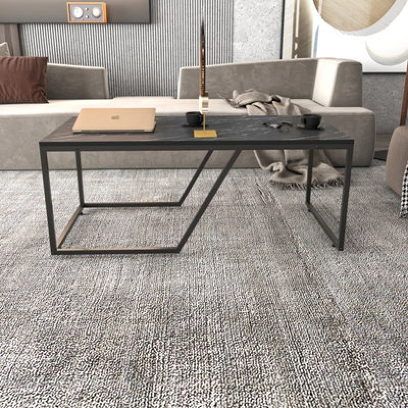 Image of Decorotika Wendy Modern Coffee Table Large Accent Table Industrial Design - Black Marble Effect And Black WND47CT03