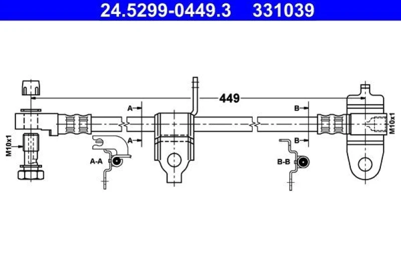 Image of ATE 24.5299-0449.3 Brake Hose with banjo bolt Brake Hose (83)