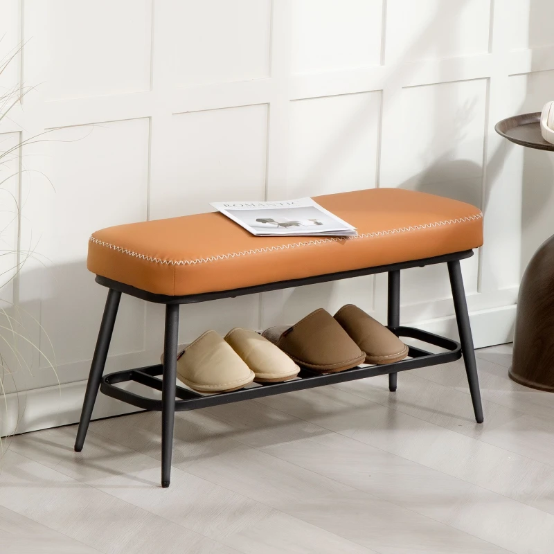 Image of HOMCOM HOMCOM PU Leather Shoe Storage Bench with Padded Seat Cushion for Hallway in Brown Brown One Size Unisex 5063603600188