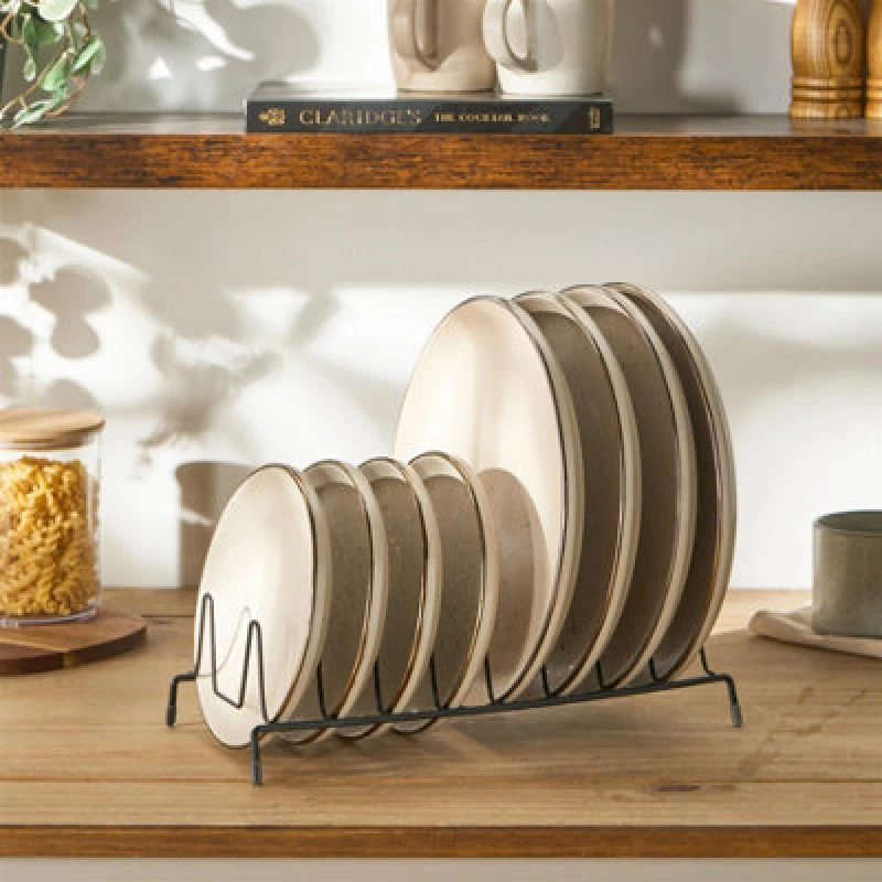 Image of OHS OHS Plate Organiser Storage Dish Drying Rack Metal Drainer in Black One Size Unisex 5027434234561