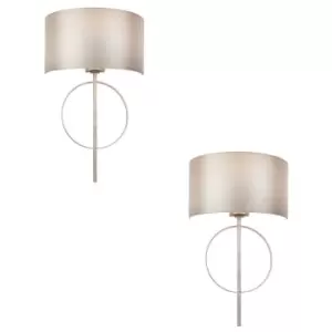 Image of 2 PACK Antique Silver Leaf Wall Light & Mink Satin Shade Dimmable Filament Lamp