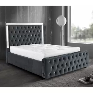 Image of Envisage Trade - Elegance Mirrored Upholstered Beds - Plush Velvet, Double Size Frame, Grey - Grey
