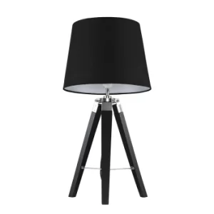 image of Clipper Black and Chrome Tripod Table Lamp with Black Aspen Shade