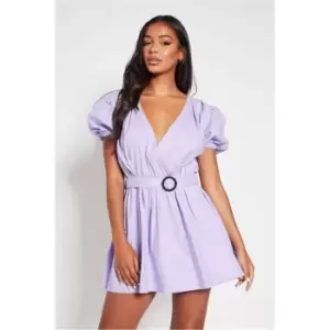 image of I Saw It First Lilac Puff Sleeve Belted Skater Dress - Purple