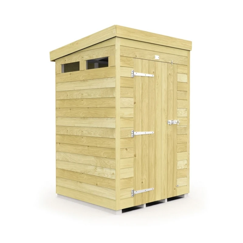 Image of Buttercup Farm 4 x 4 Feet Pent Security Shed - Single Door - L118 x W127 x H201cm in Brown Brown Unisex