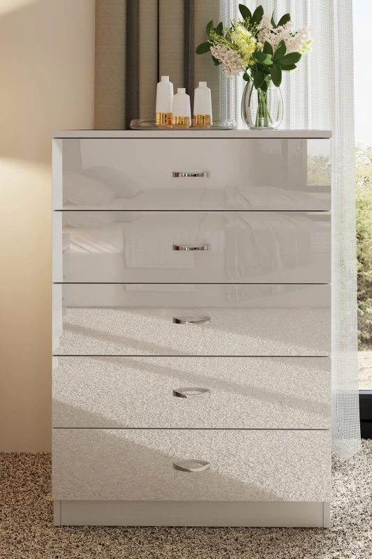 Image of FWStyle FWStyle 5 Drawer Tall High Gloss Chest Of Drawers in White White One Size Unisex 5056413121097