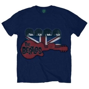 Image of The Beatles - Guitar & Flag Unisex Large T-Shirt - Blue
