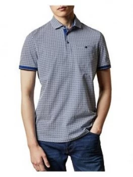 image of Ted Baker Bagin Geo Printed Polo Shirt, Navy, Size 2, Men