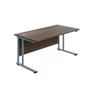 image of Jemini Rectangular Cantilever Desk 1200x600x730mm Dark WalnutSilver