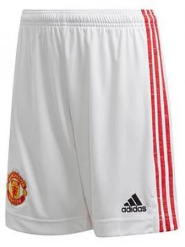 Image of Boys, Adidas Manchester United Junior 20/21 Home Short, White, Size 11-12 Years