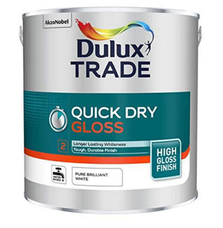 Image of Dulux Trade Quick Dry Gloss - Pure Brilliant White - 5 Litre