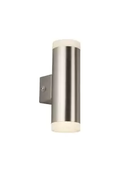 Image of Integrated LED 2 Light Outdoor Up & Down Wall Light Satin Silver IP44