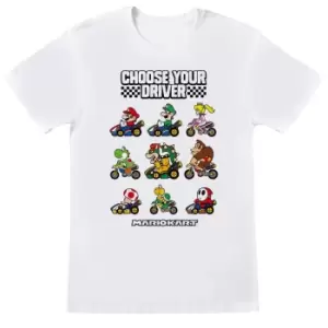 image of Super Mario Unisex Adult Choose Your Driver T-Shirt (XXL) (White)