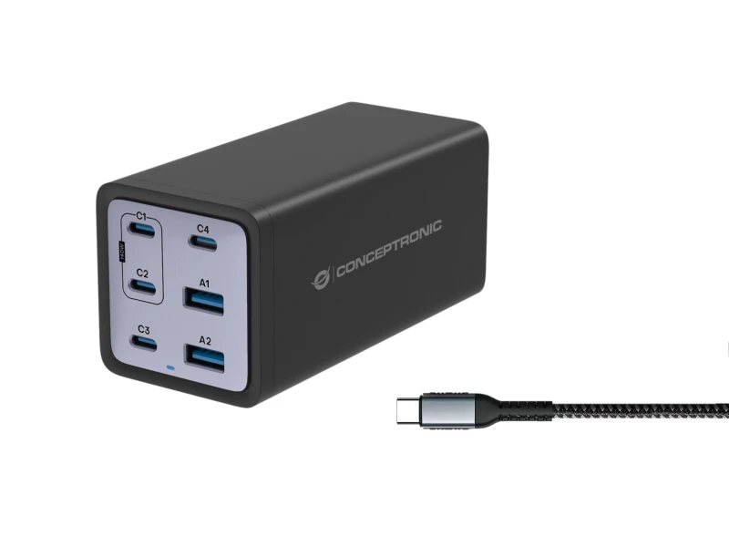 Image of Conceptronic 6-Port 200W GaN USB PD Charger with USB-C Charging Cable.