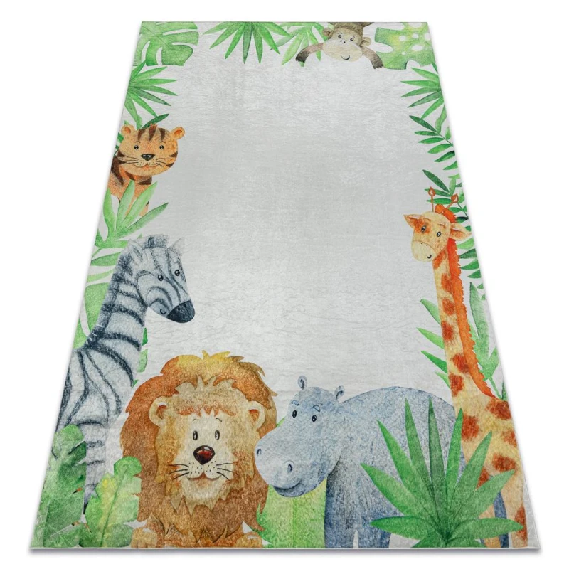 Image of RugsX Bambino 54090 Washing Carpet Animals, Africa For Children Anti Slip - White / Gree 120X170 Cm