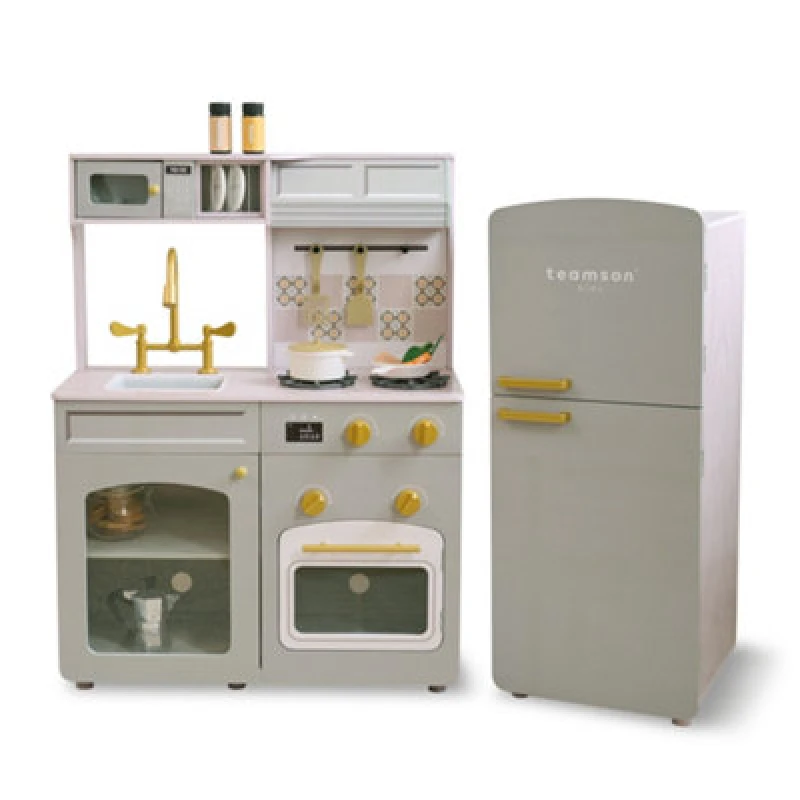 Image of Teamson Kids Wooden Play Kitchen with Modular Fridge, Sink & 14 Accessories in Green Green Unisex