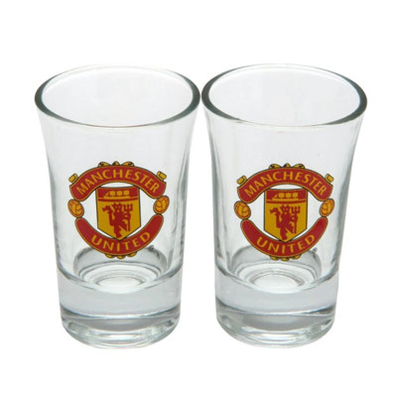 Image of Manchester United FC Manchester United FC Official Shot Glass Set Pack of 2 in Clear Clear One Size Unisex 5059000788147