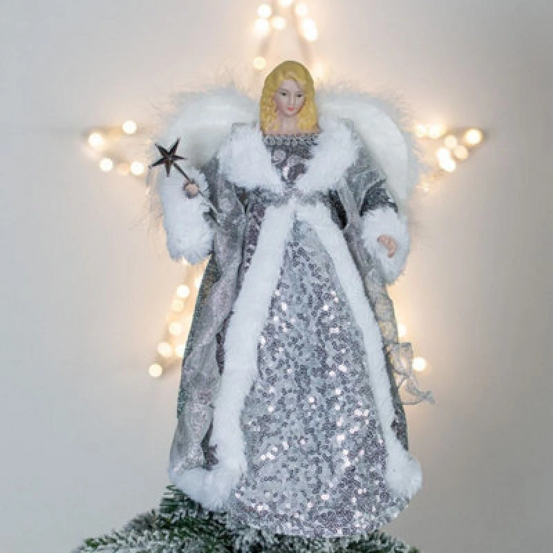 Image of Christmas Workshop 12" Silver & White Dress Tree Top Angel