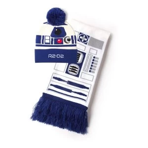 Image of Star Wars - R2-D2 Unisex Bobble Beanie & Scarf Gift Set - White/Blue