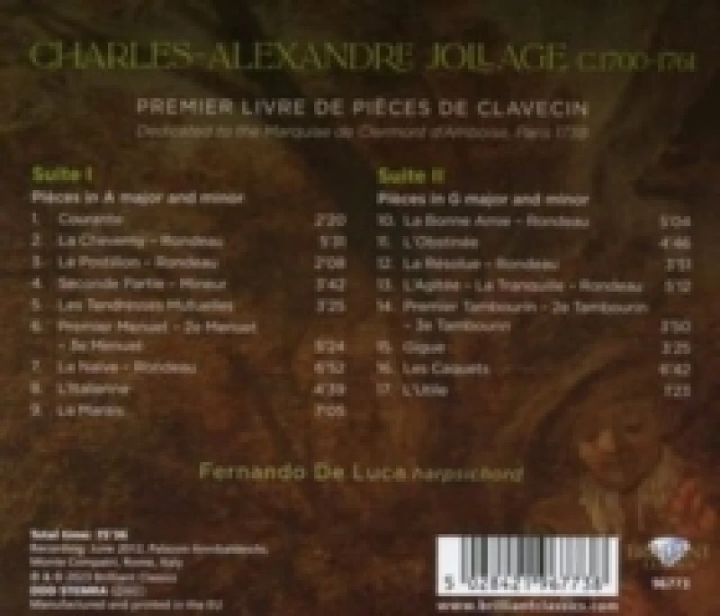 Image of Charles Alexandre Jollage: Premier Livre De Pices De Clavecin CD / Album (Jewel Case)