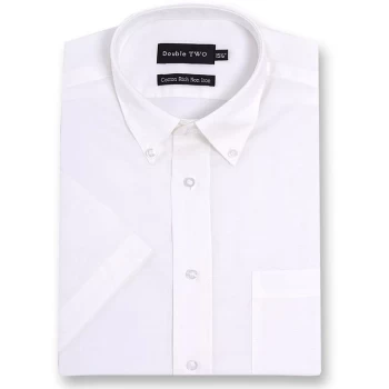 Image of Double Two Short Sleeved Non-Iron Button Down Oxford Shirt - White