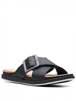 image of Clarks Step June Shell Flat Sandal - Black