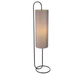 Image of Matt Black Oval Floor Lamp & Grey Fabric Shade - 1360mm Height - Standing Light