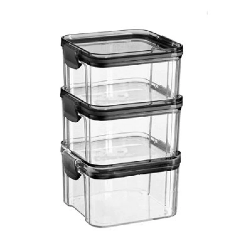 Image of Argon Tableware 3X Food Storage Containers - 460Ml - Black Reusable Airtight Stackable Meal Prep Lunch Box With Clip-Lock Lid