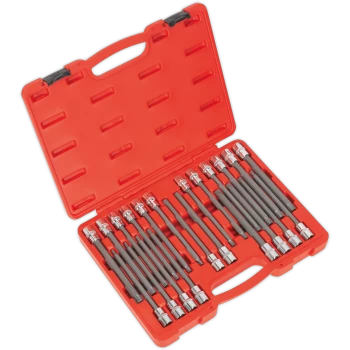 image of Sealey 22 Piece 1/2" Drive Long Reach Torx, Spline, Hex and Ribe Socket Bit Set 1/2"