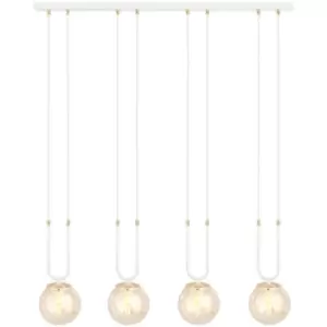 Image of Emibig Glam White Globe Bar Pendant Ceiling Light with Amber Glass Shades, 4x E14