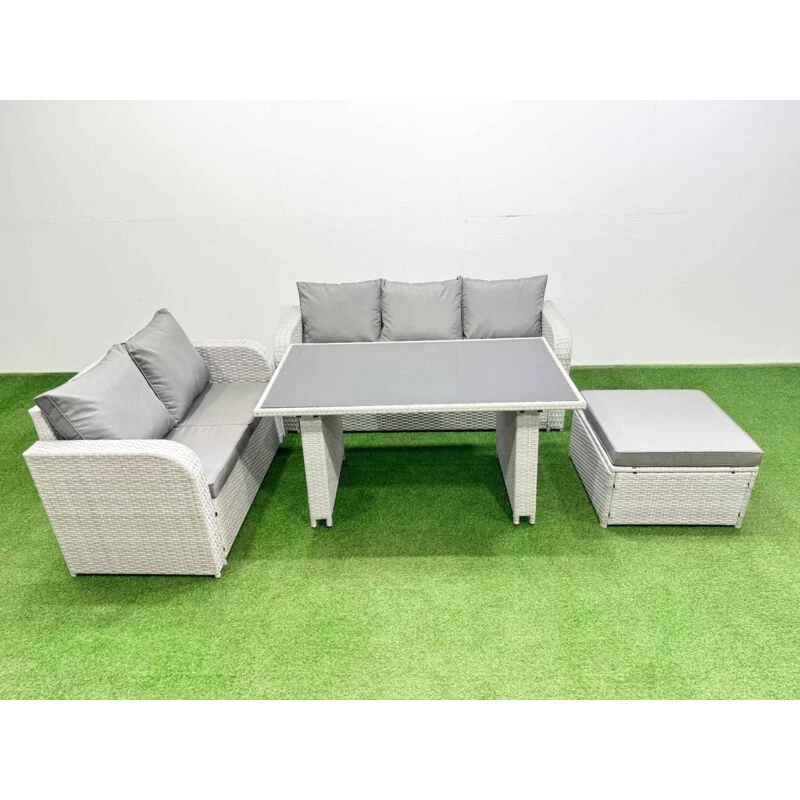 Image of Fimous Garden Furniture Set with Rectangular Dining Table Big Stool in Light Grey Light Grey Unisex