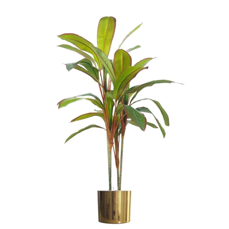 Image of Leaf Design 100cm Artificial Potted Dracaena Tropical Plant with Gold Metal Planter