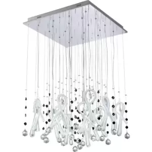 Image of Class Pendant Square 20 Light G4 Polished Chrome/White Glass/Crystal, NOT LED/CFL Compatible