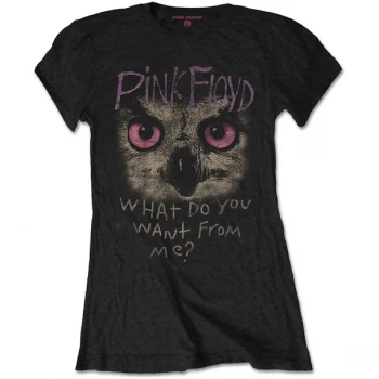 image of Pink Floyd - Owl - WDYWFM? Ladies Large T-Shirt - Black