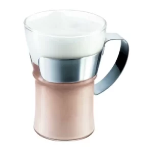 Image of Bodum ASSAM 2pcs Coffee Glass with Steel Handle, Large, 0.35L, 12oz