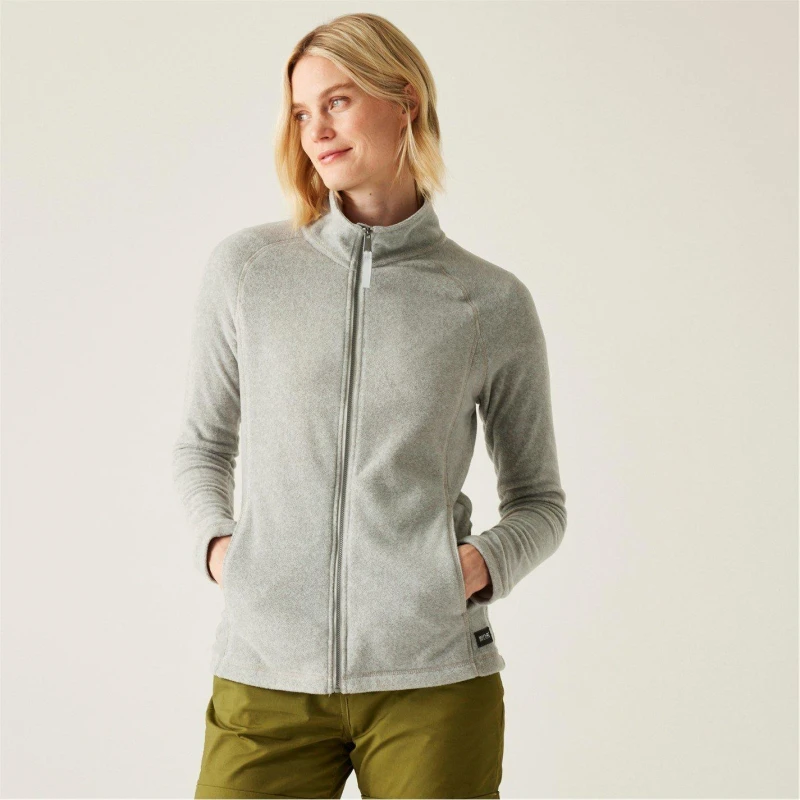Image of Regatta Womens Mayse Long Sleeve Marl Funnel Neck Full Zip Fleece Drizzle female 10 (S)