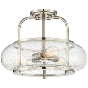 Image of Trilogy 3 Light Semi-Flush Mount, Brushed Nickel, E27 - Elstead