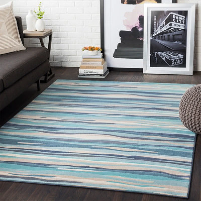 Image of Livabliss Scandi Modern Aqua Houda Area Rug 120 X 170 Cm - Easy Care, Non Shedding, Ideal For Living Room & Bedroom