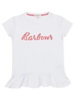 Image of Barbour Girls Rebecca Frill Hem T-Shirt - White, Size Age: 10-11 Years, Women