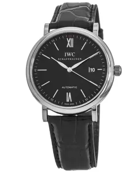 IWC Portofino Automatic Black Dial Leather Strap Mens Watch IW356502 IW356502