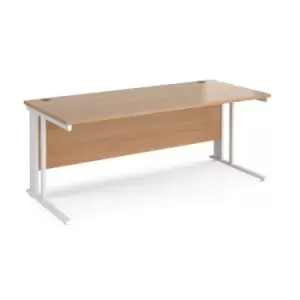 Image of Office Desk 1800mm Rectangular Desk With Cable Managed Leg Beech Tops With White Frames Maestro 25