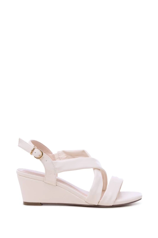 Image of Paradox London Womens Janis' Wide Fit Wedge Sandals in Cream Size: 7E Cream Female 7E