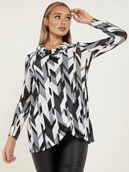 image of Quiz Black Light Knit Abstract Print Top - 8