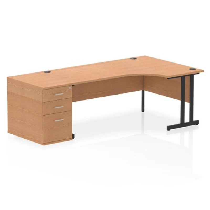 Image of Impulse Impulse 1800mm Right Crescent Office Desk Oak Top Black Cantilever Leg Workstation 800 Deep Desk High Pedestal IWSRC188BCOAK