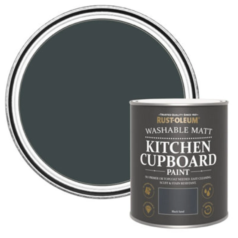 Image of Rust-oleum Ro Kitchen Cupboard Paint Black Sand Matt 750Ml, Black RO0370013G1