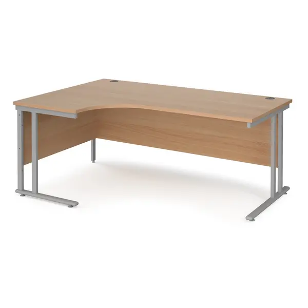 image of Maestro 25 Left Hand Ergonomic Desk with Silver Frame and Beech Top - 1800mm