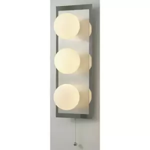 image of IP44 Globe wall light with pull switch 3 bulbs In polished chrome/opal glass